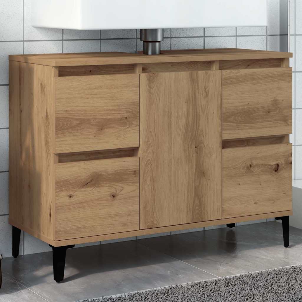 Wastafelkast 80x33x60 cm bewerkt hout artisanaal eikenkleur is nu te koop bij PeponiXL, paradijselijk wonen!