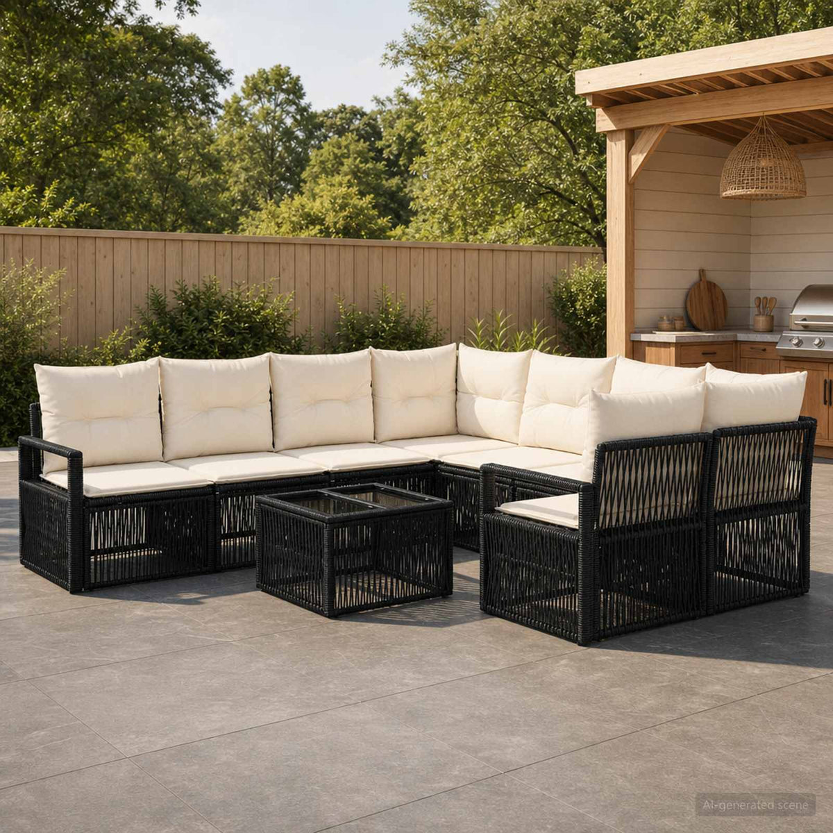 Tuinbankenset 9 st Zwart poly rattan is nu te koop bij PeponiXL, paradijselijk wonen!