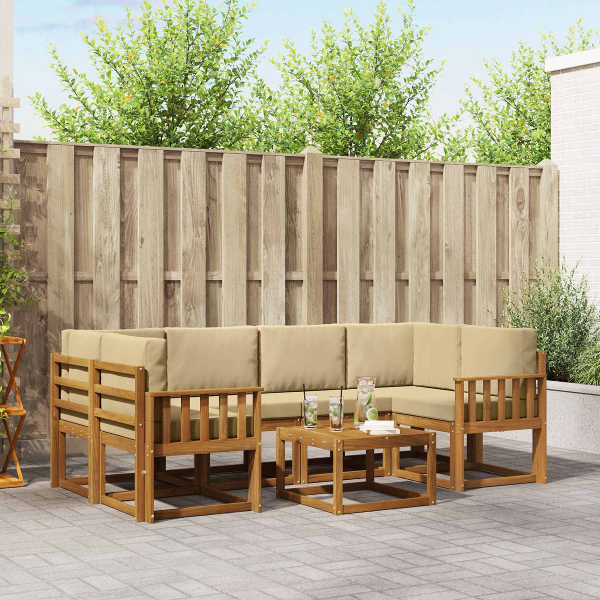 Buiten bankenset met kussen 7 pcs Natuurlijk en Beige is nu te koop bij PeponiXL, paradijselijk wonen!