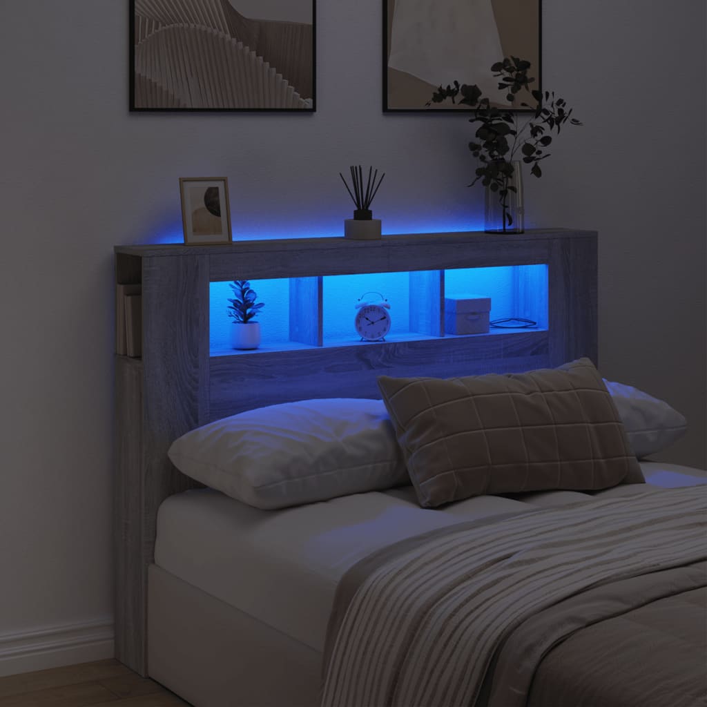 Hoofdeinde met LED 140x18,5x103,5 cm bewerkt hout grijs sonoma is nu te koop bij PeponiXL, paradijselijk wonen!