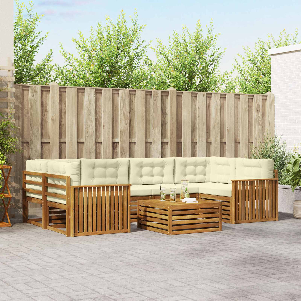 Buiten bankenset met kussen 7 pcs Natuurlijk en Crème is nu te koop bij PeponiXL, paradijselijk wonen!