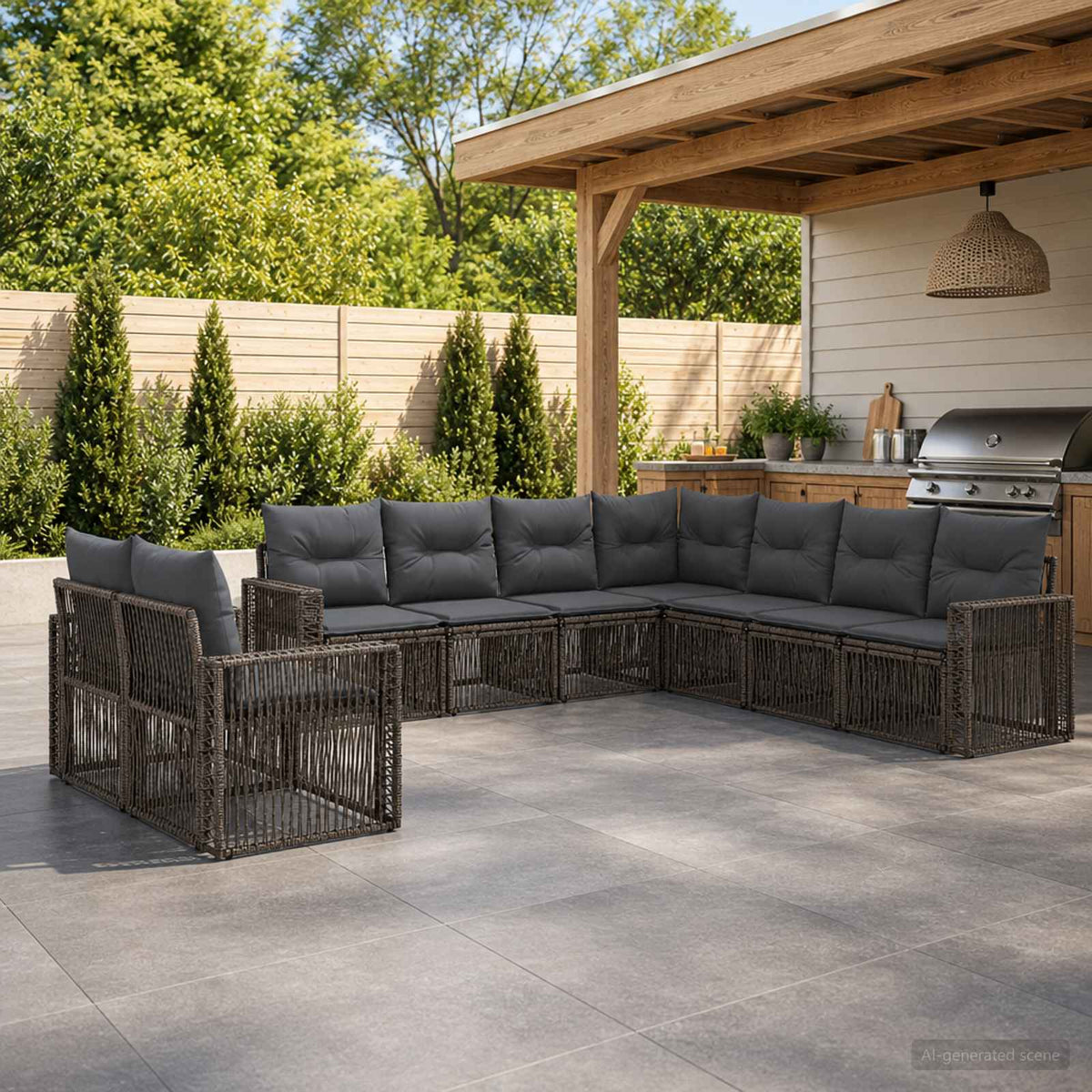 Tuinbankenset 9 pcs Grijs en Donkergrijs poly rattan is nu te koop bij PeponiXL, paradijselijk wonen!