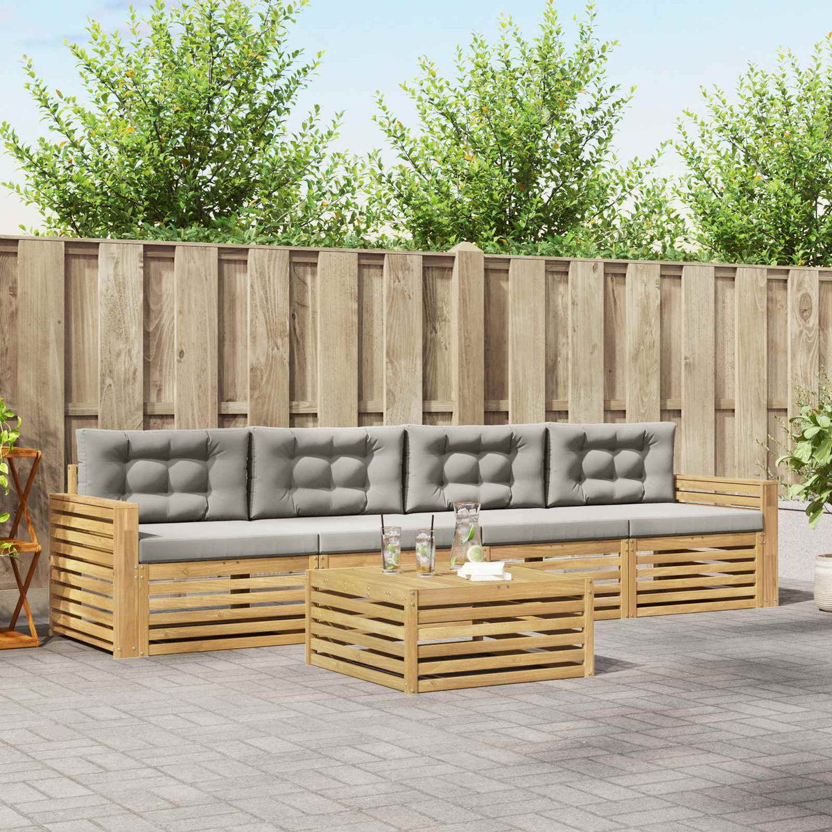Buiten bankenset 5 pcs Wit en Lichtgrijs Massief Acaciahout is nu te koop bij PeponiXL, paradijselijk wonen!