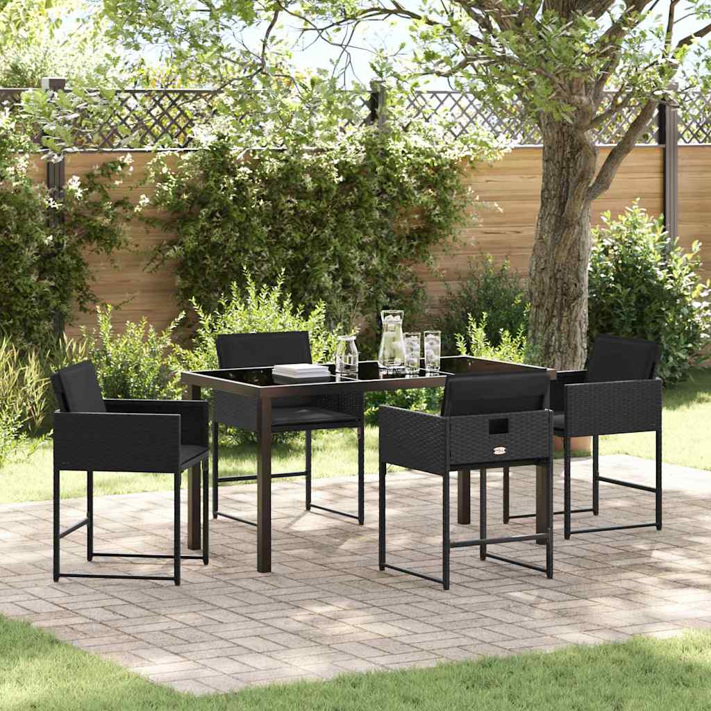 Tuin eettafelset met kussen 5 pcs Zwart poly rattan is nu te koop bij PeponiXL, paradijselijk wonen!