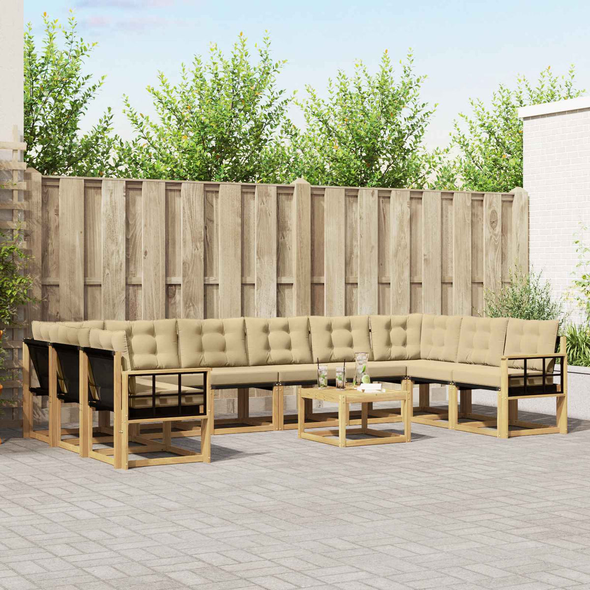 Buiten bankenset met kussen 11 pcs Wit en Beige is nu te koop bij PeponiXL, paradijselijk wonen!