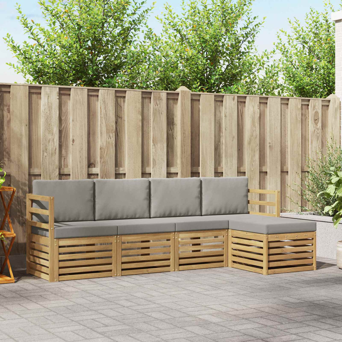 Buiten bankenset 5 pcs Wit en Lichtgrijs 245 x 122,5 x 73 cm is nu te koop bij PeponiXL, paradijselijk wonen!