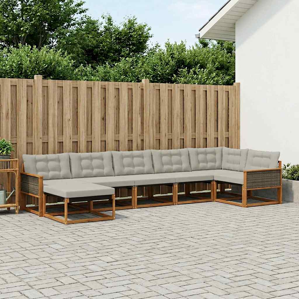 Buiten bankenset met kussen 7 pcs Naturel en lichtgrijs is nu te koop bij PeponiXL, paradijselijk wonen!