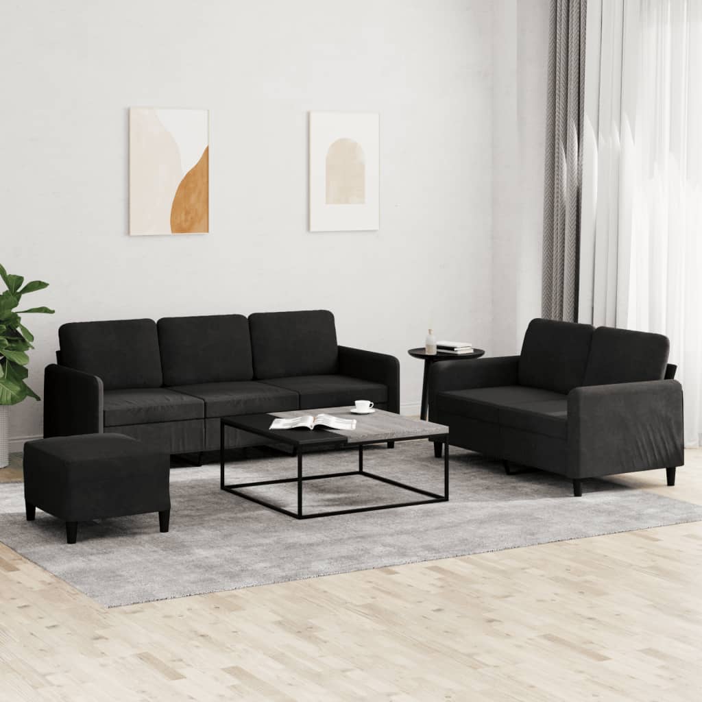 3-delige Loungeset fluweel zwart is nu te koop bij PeponiXL, paradijselijk wonen!