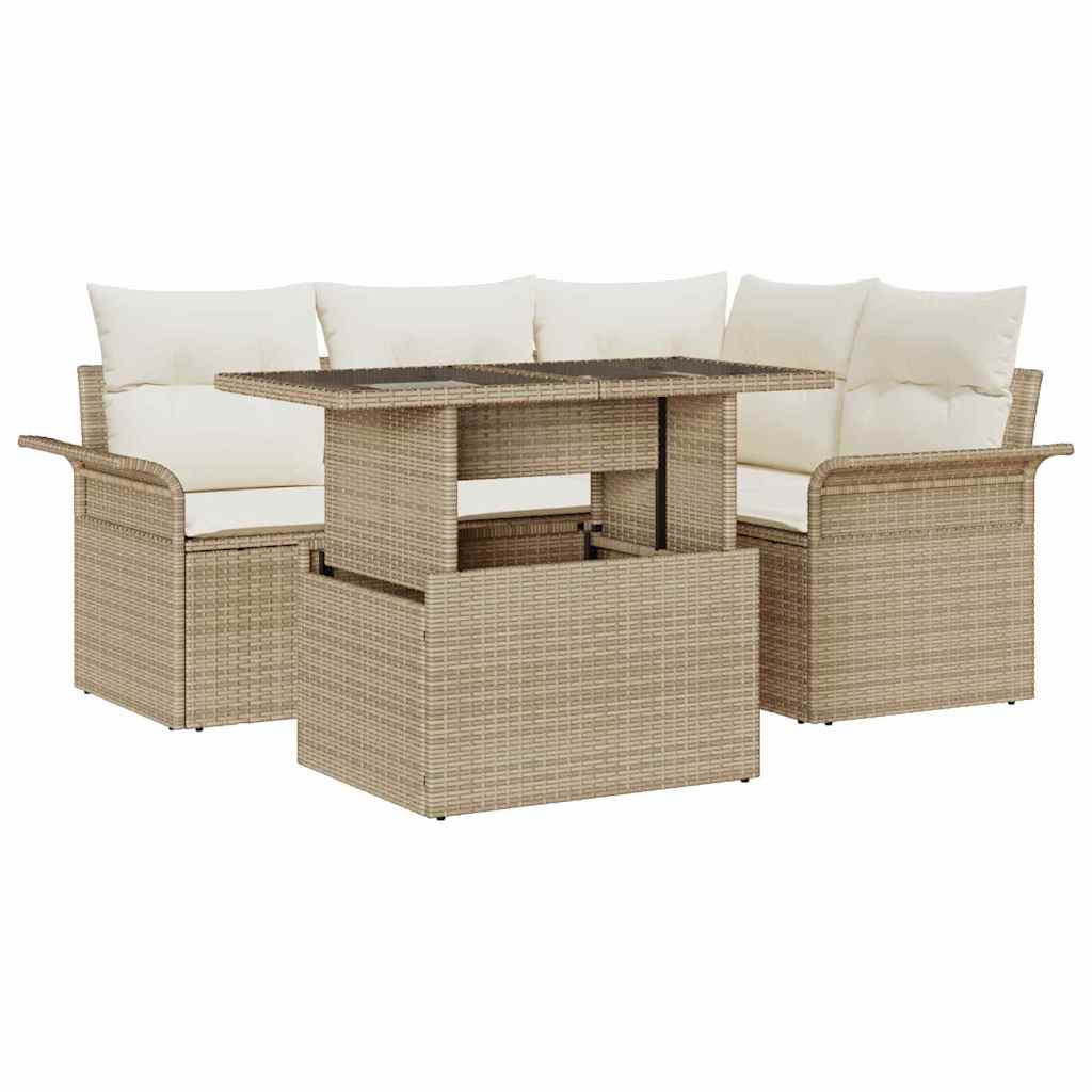 Tuin Sofa Set 5 st Beige [Synthetisch]: Poly Rattan is nu te koop bij PeponiXL, paradijselijk wonen!
