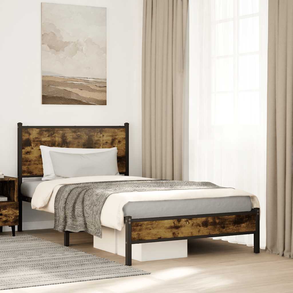 Bedframe zonder matras metaal gerookt eikenkleurig 100x200 cm is nu te koop bij PeponiXL, paradijselijk wonen!