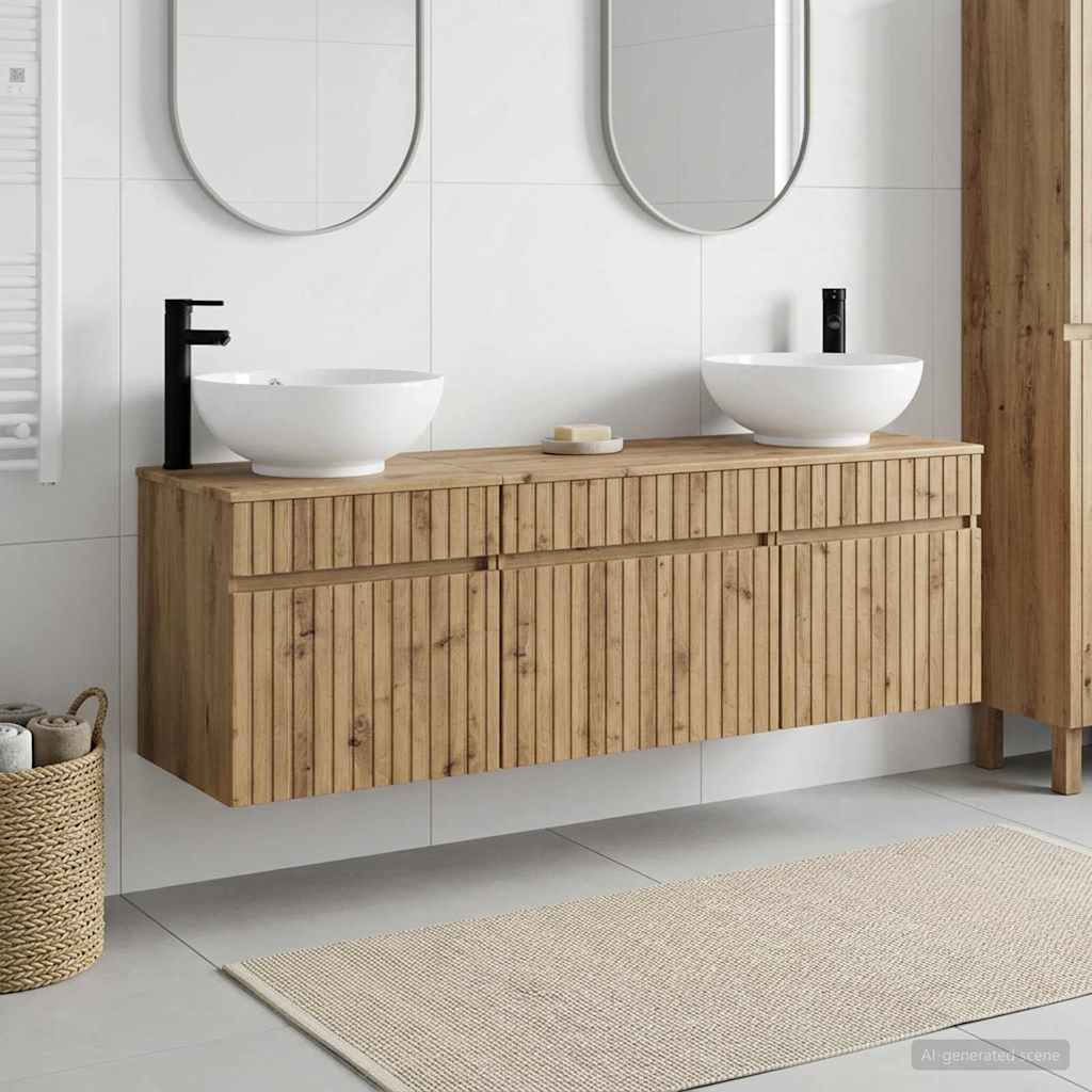 Badkamerkastenset 3 st Artisanaal eiken 49 x 44,5 x 66,5 cm is nu te koop bij PeponiXL, paradijselijk wonen!