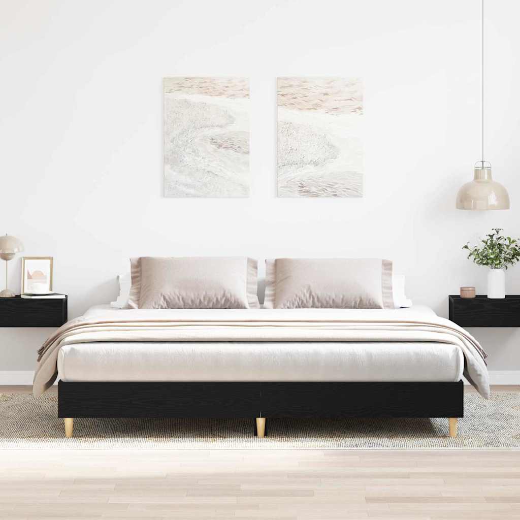 Bedframe Zwart Eiken 203 x 203 x 25 cm Bewerkt hout is nu te koop bij PeponiXL, paradijselijk wonen!