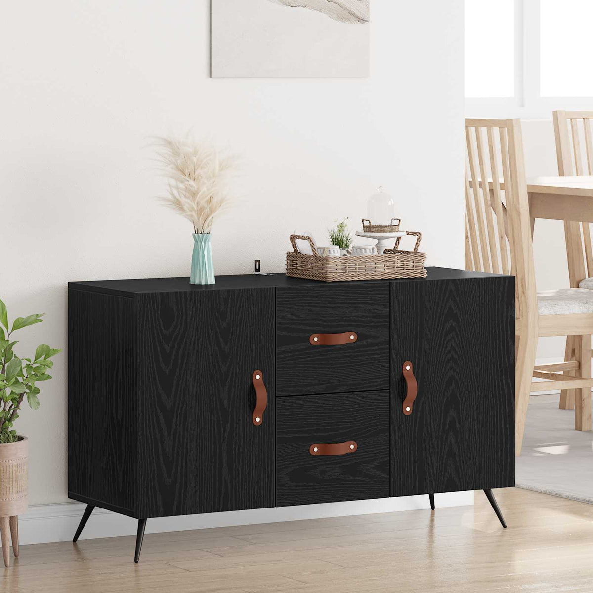 Dressoir met lade Zwart Eiken 100 x 36 x 60 cm Bewerkt hout is nu te koop bij PeponiXL, paradijselijk wonen!
