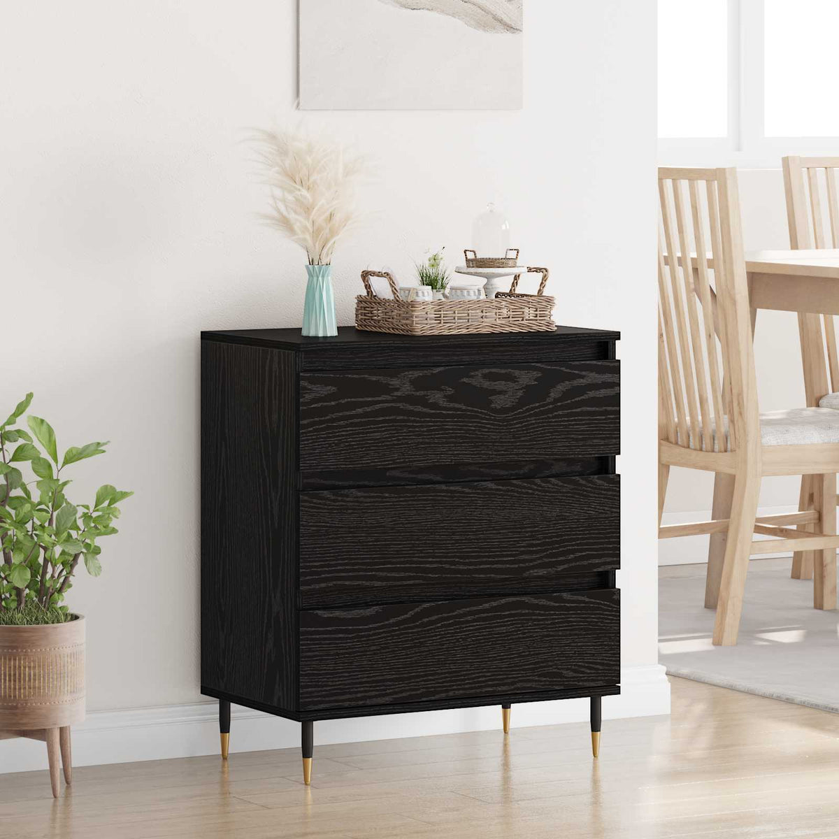 Dressoir met lade Zwart Eiken 60 x 35 x 70 cm Bewerkt hout is nu te koop bij PeponiXL, paradijselijk wonen!