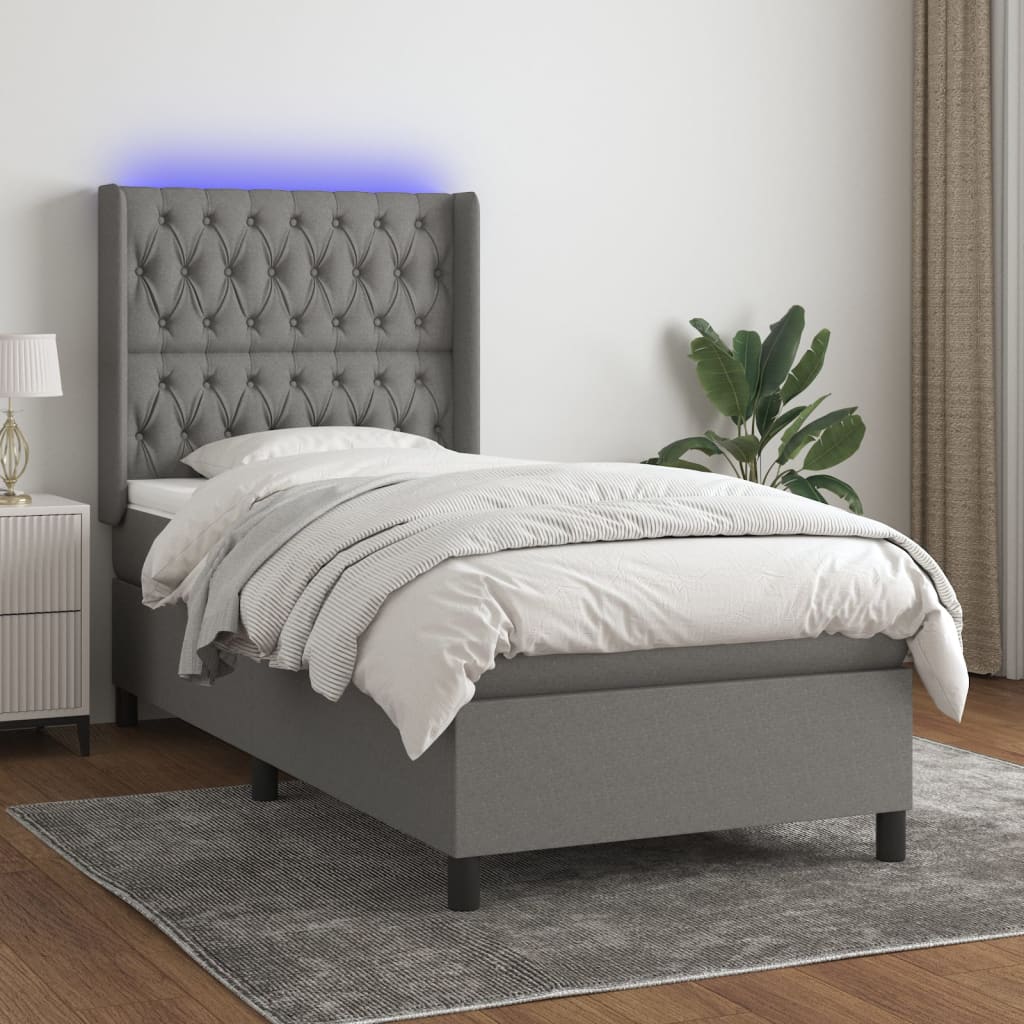 Boxspring met matras en LED stof donkergrijs 80x200 cm is nu te koop bij PeponiXL, paradijselijk wonen!