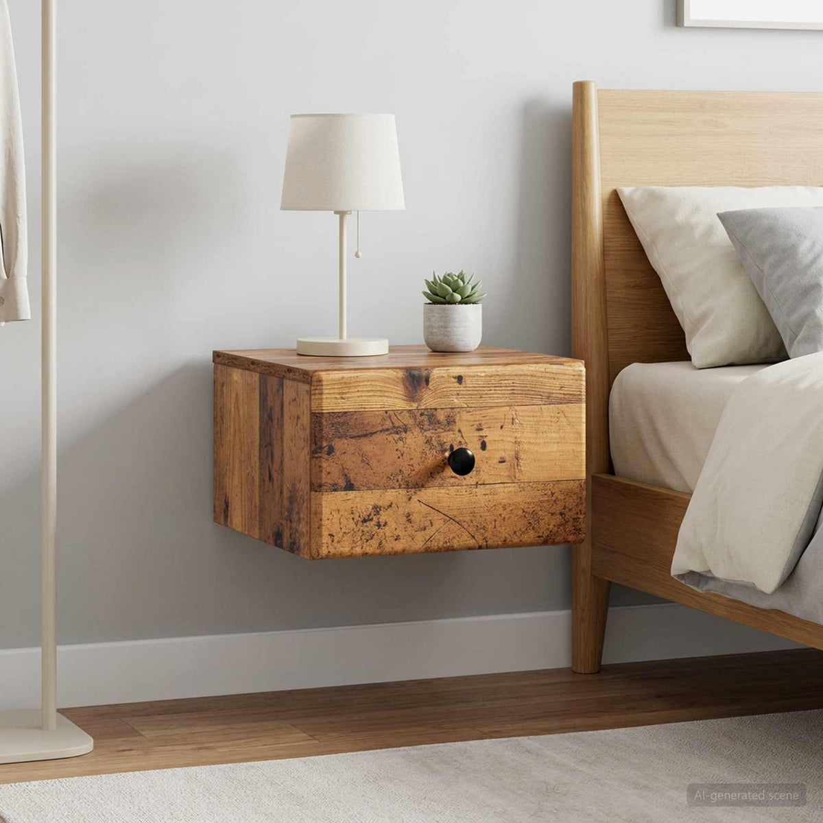 Wandbeugel Bedkast met lade 2 pcs Oud hout 34,5 x 33 x 20 cm is nu te koop bij PeponiXL, paradijselijk wonen!
