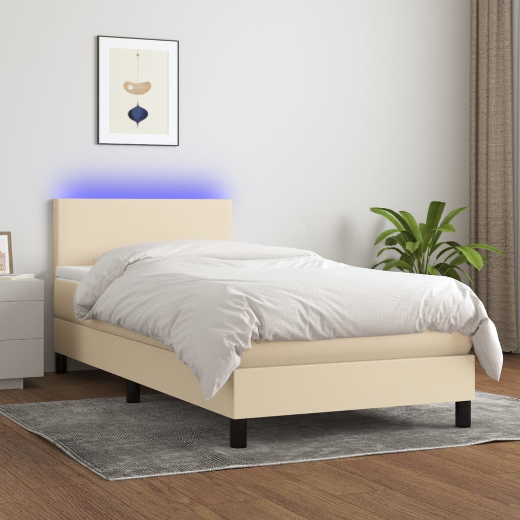 Boxspring met matras en LED stof crèmekleurig 100x200 cm is nu te koop bij PeponiXL, paradijselijk wonen!