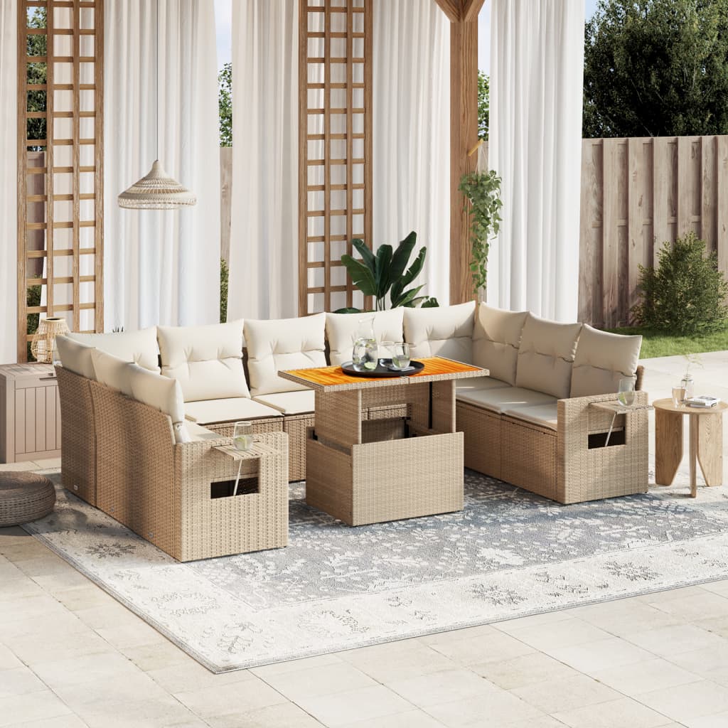 10-delige Loungeset met kussens poly rattan beige is nu te koop bij PeponiXL, paradijselijk wonen!