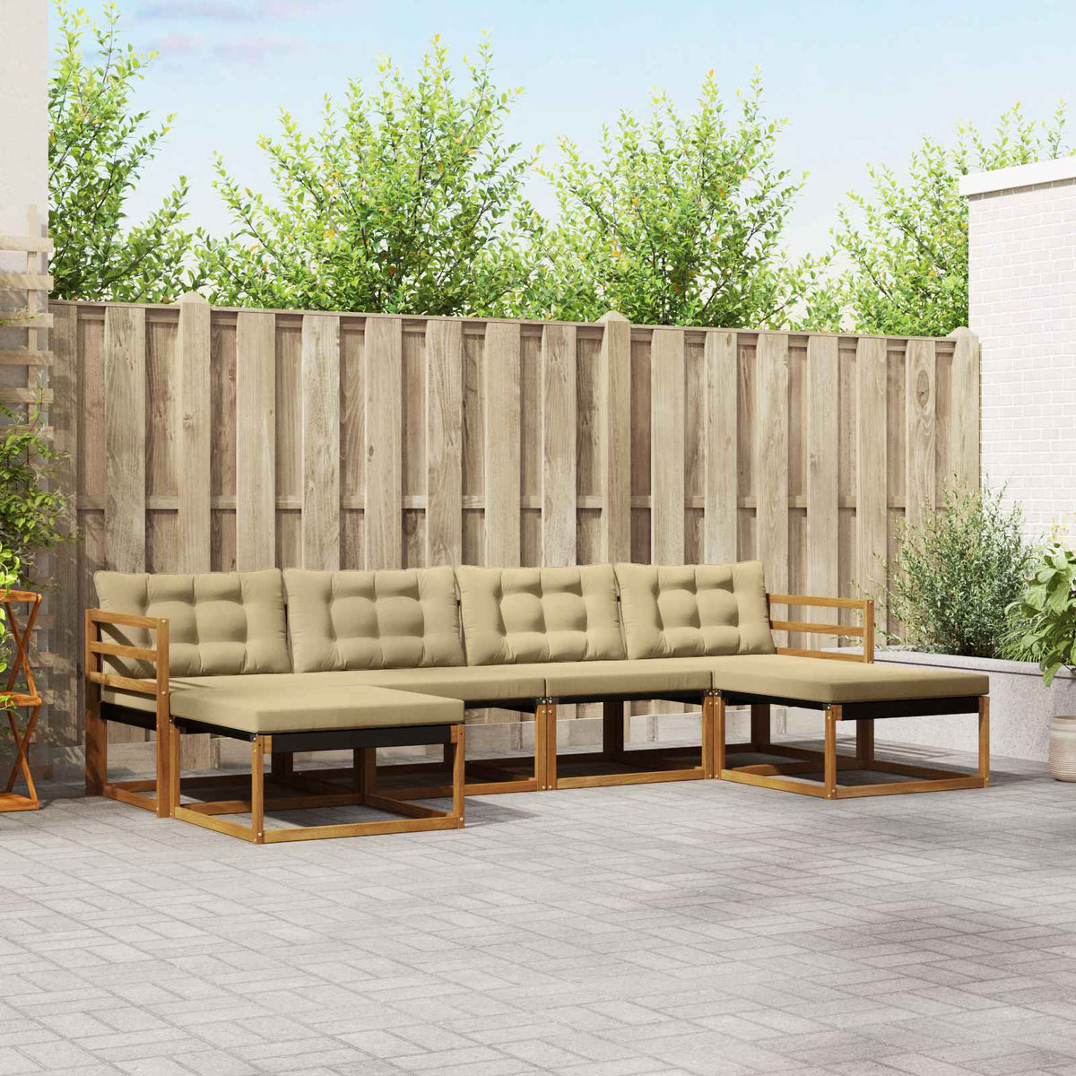 Buiten bankenset met kussen 6 pcs Natuurlijk en Beige is nu te koop bij PeponiXL, paradijselijk wonen!