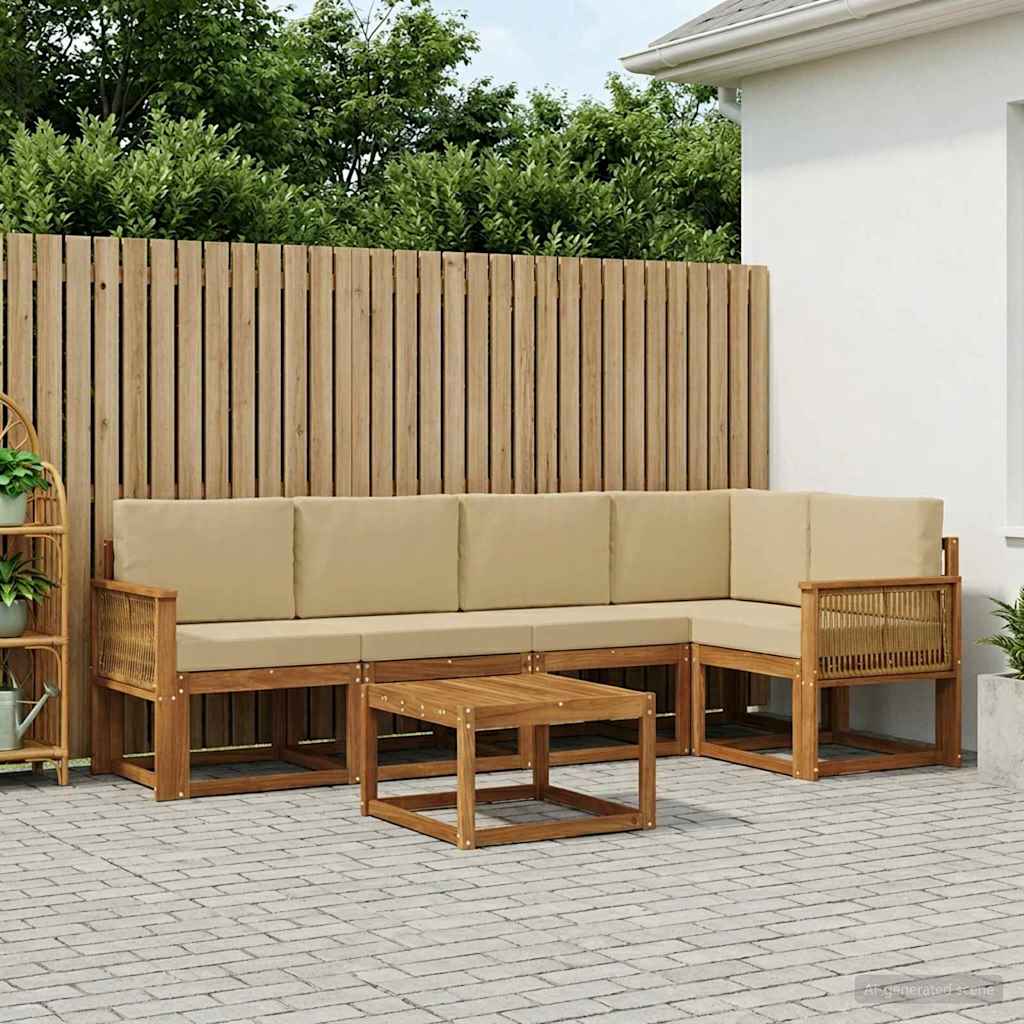 Buiten bankenset 6 pcs Natuurlijk en Beige Massief Acaciahout is nu te koop bij PeponiXL, paradijselijk wonen!