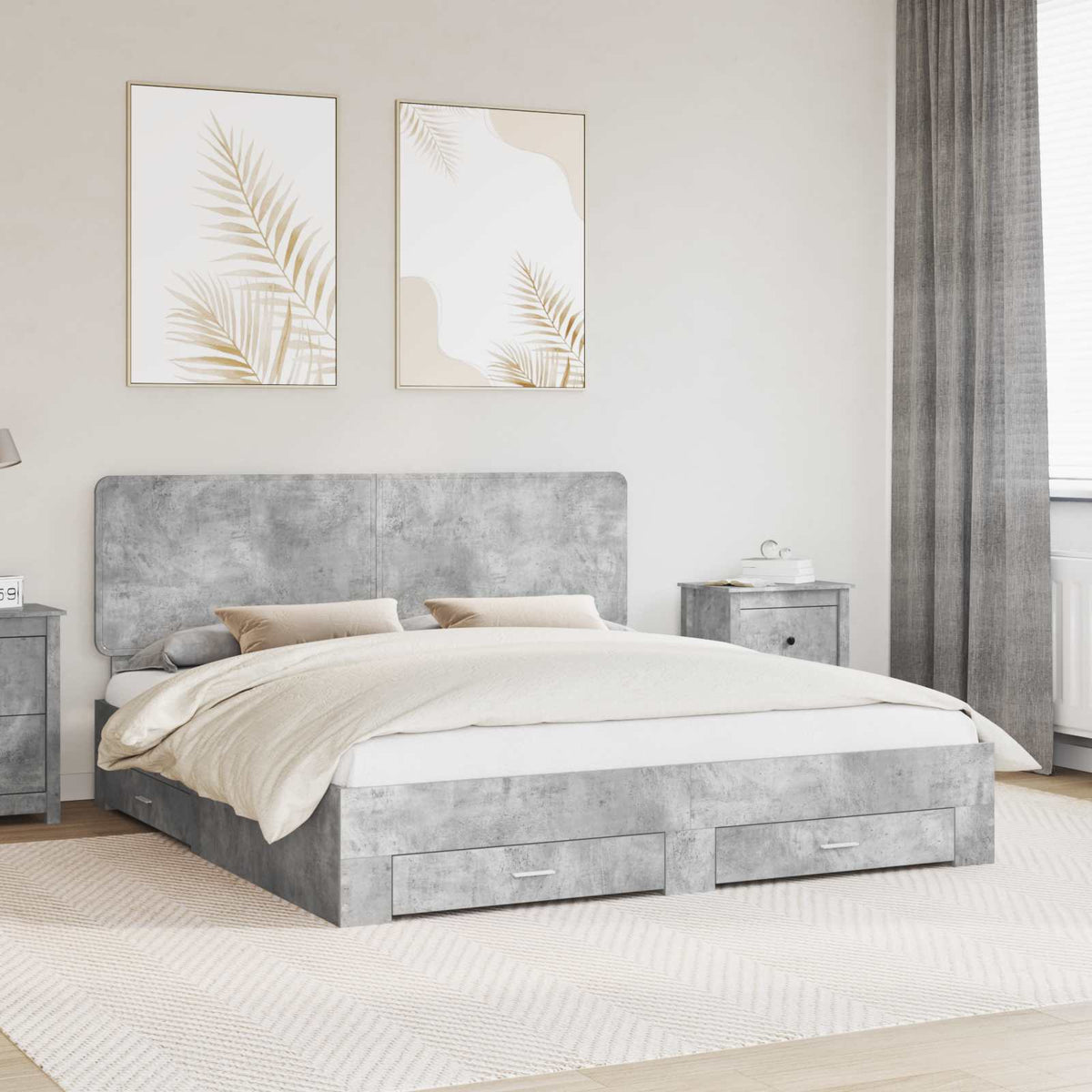 Bedframe met hoofdeinde Beton Grijs 200 x 200 cm Bewerkt hout is nu te koop bij PeponiXL, paradijselijk wonen!