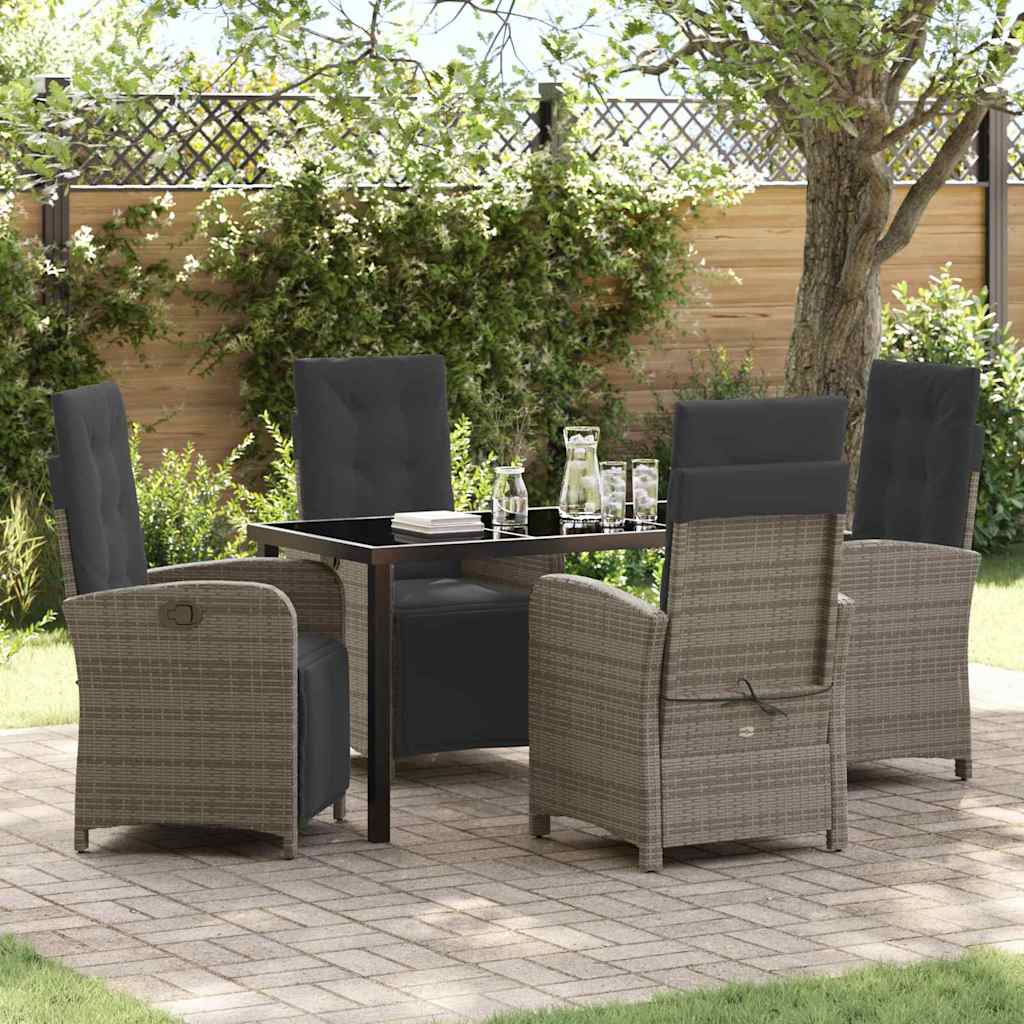 Tuin eettafelset met kussen 5 pcs Grijs poly rattan is nu te koop bij PeponiXL, paradijselijk wonen!