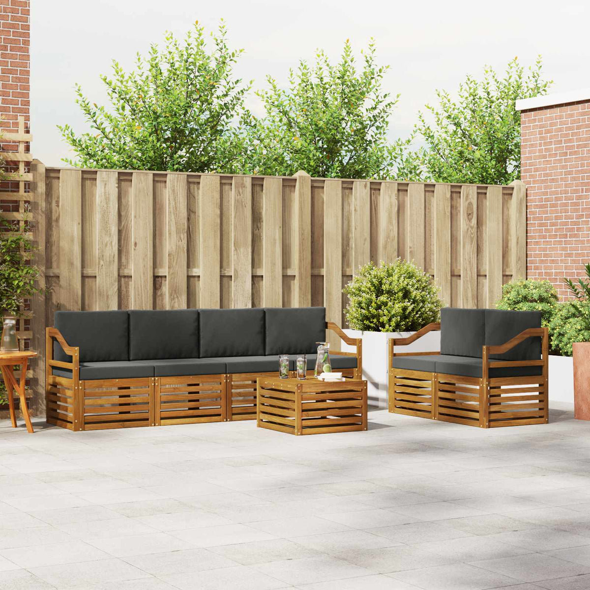 Buiten bankenset met kussen 7 pcs Natuurlijk en Antraciet is nu te koop bij PeponiXL, paradijselijk wonen!