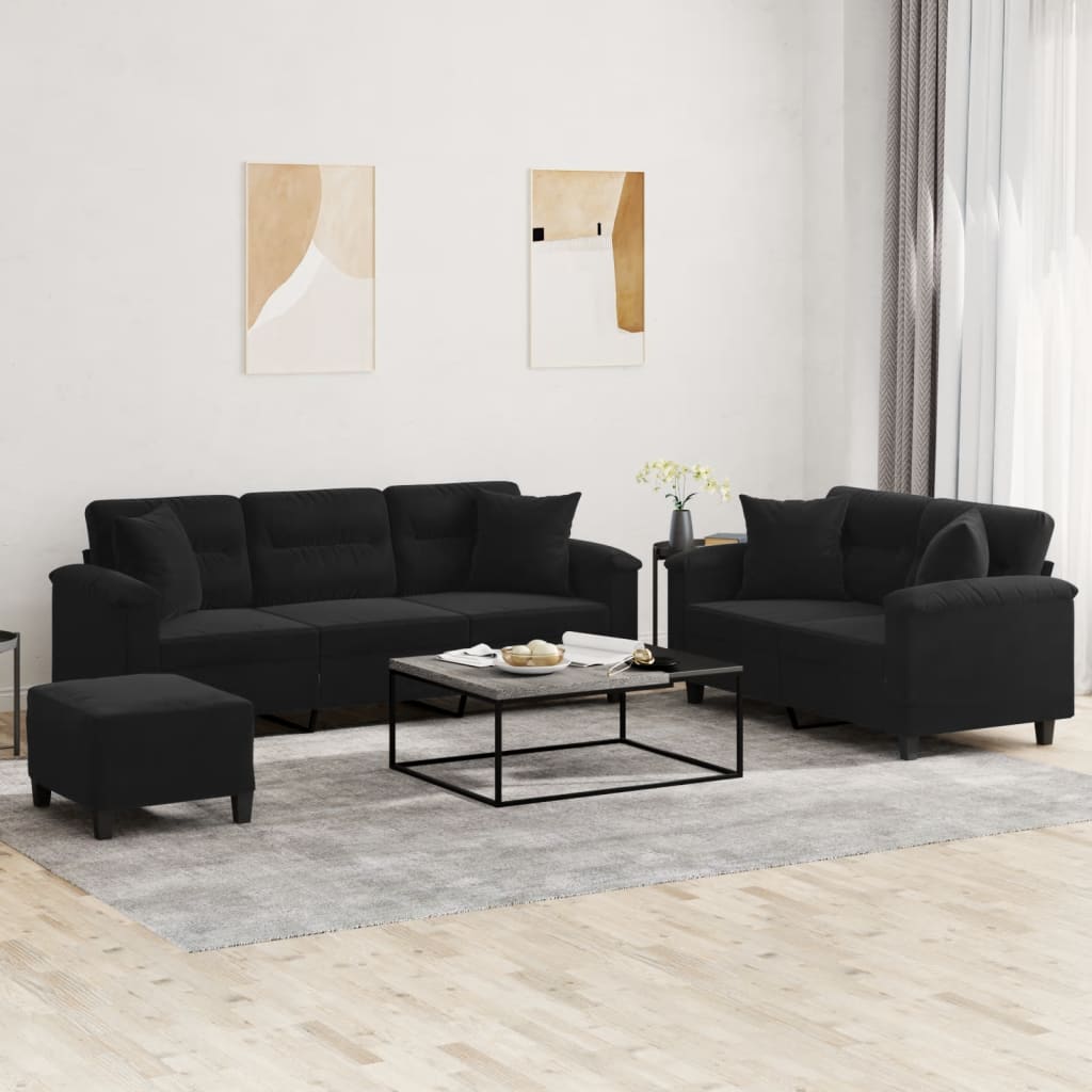 3-delige Loungeset met kussens microvezelstof zwart is nu te koop bij PeponiXL, paradijselijk wonen!