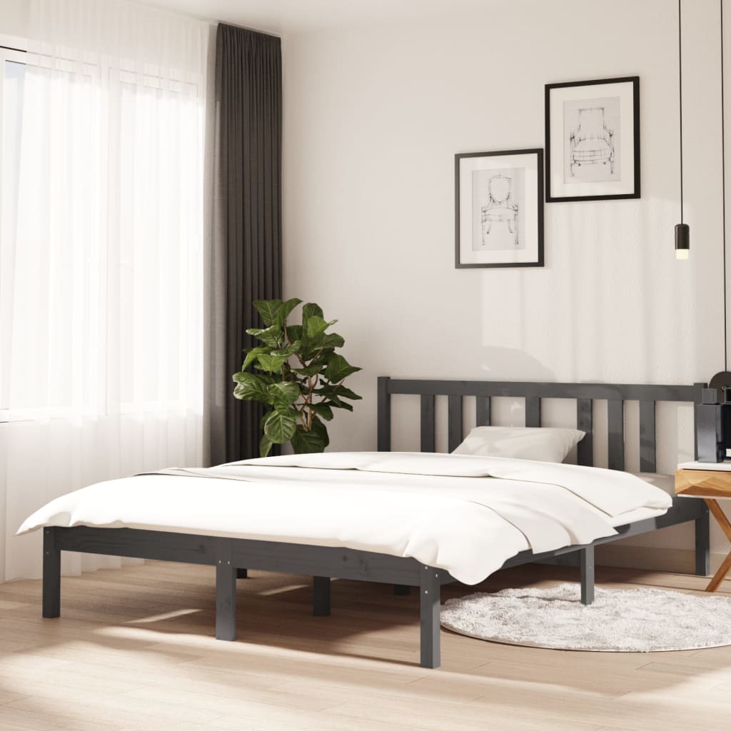 Bedframe massief hout grijs 135x190 cm is nu te koop bij PeponiXL, paradijselijk wonen!