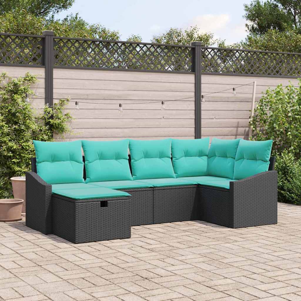 Bankstel met kussen met opslag 6 pcs Zwart poly rattan is nu te koop bij PeponiXL, paradijselijk wonen!