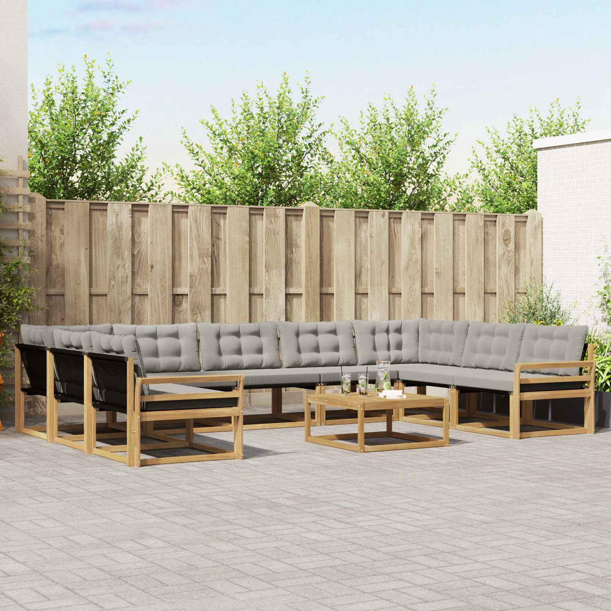 Buiten bankenset met kussen 10 pcs Wit en Lichtgrijs is nu te koop bij PeponiXL, paradijselijk wonen!