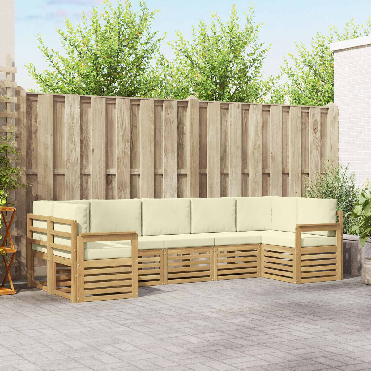 Buiten bankenset 6 pcs Wit en Crème 304 x 128,5 x 73 cm is nu te koop bij PeponiXL, paradijselijk wonen!