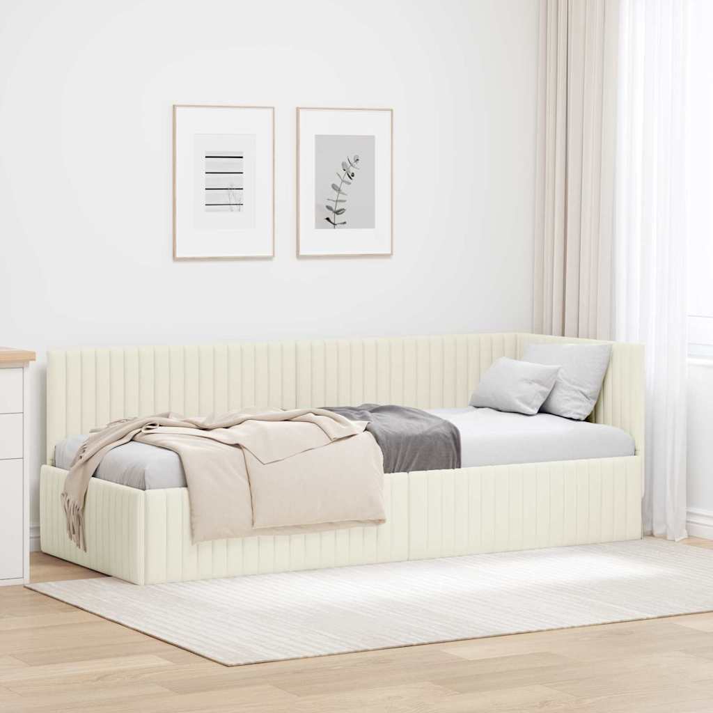 Hoekbedframe met hoofdeinde Crème 80 cm x 200 cm Fluweel is nu te koop bij PeponiXL, paradijselijk wonen!
