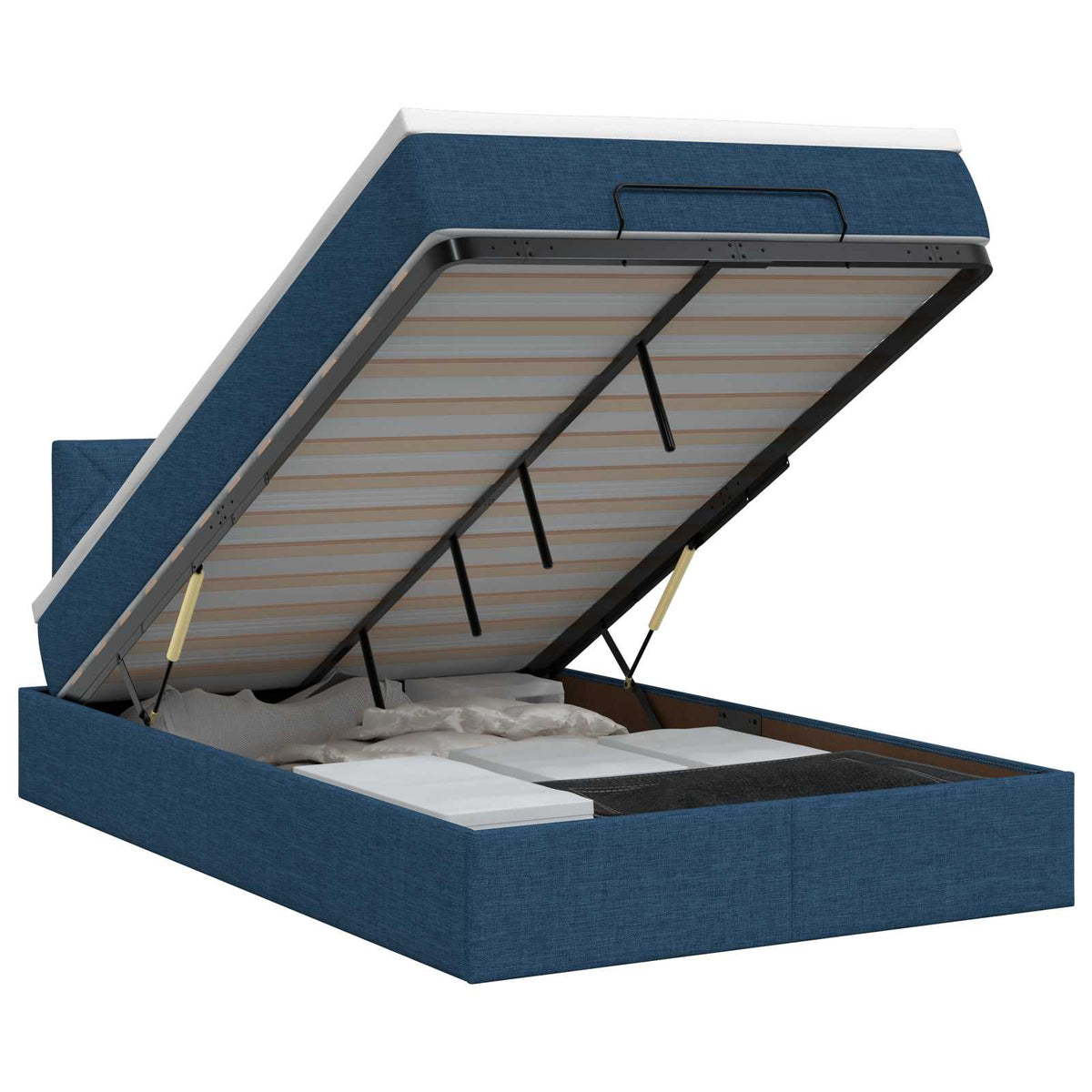Ottoman bed met matras met hoofdeinde Blauw 120 x 200 cm Stof is nu te koop bij PeponiXL, paradijselijk wonen!