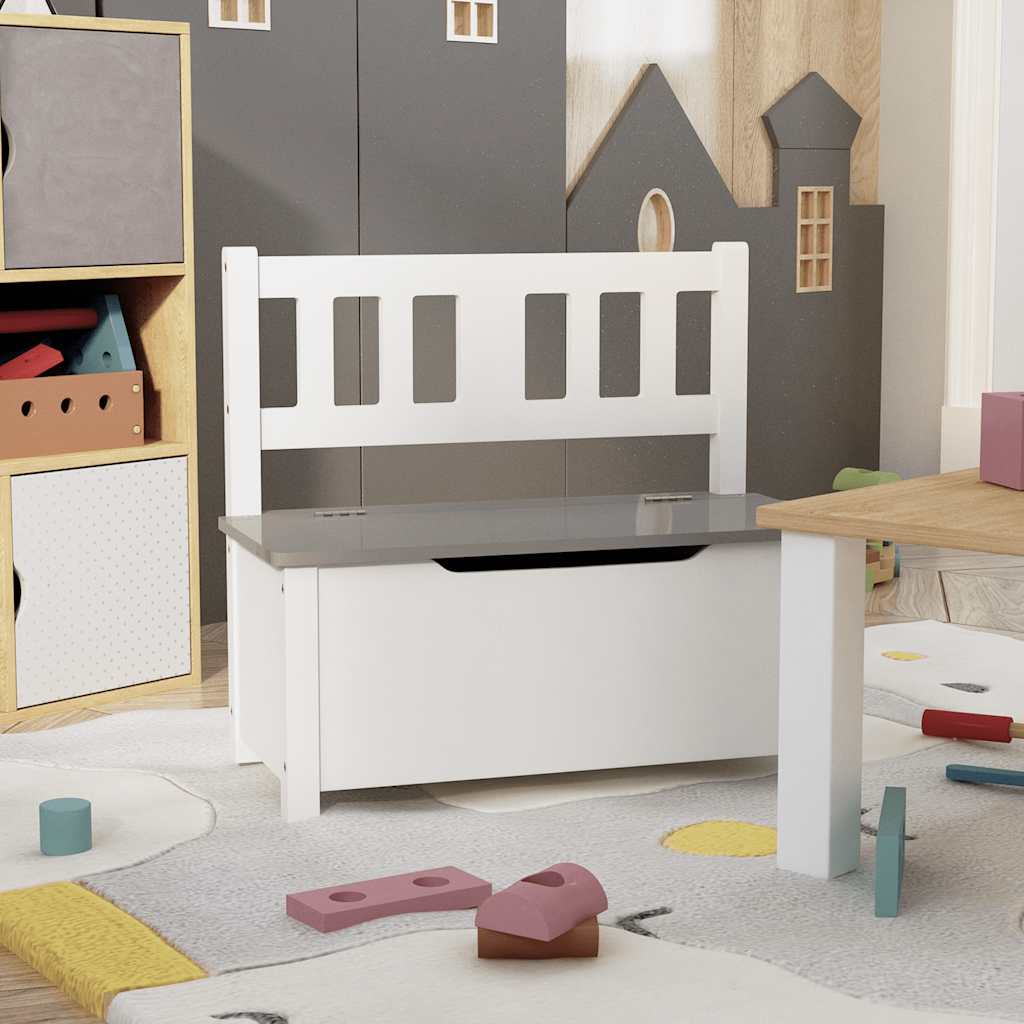 Kinderopbergbankje 60x30x55 cm MDF wit en grijs is nu te koop bij PeponiXL, paradijselijk wonen!