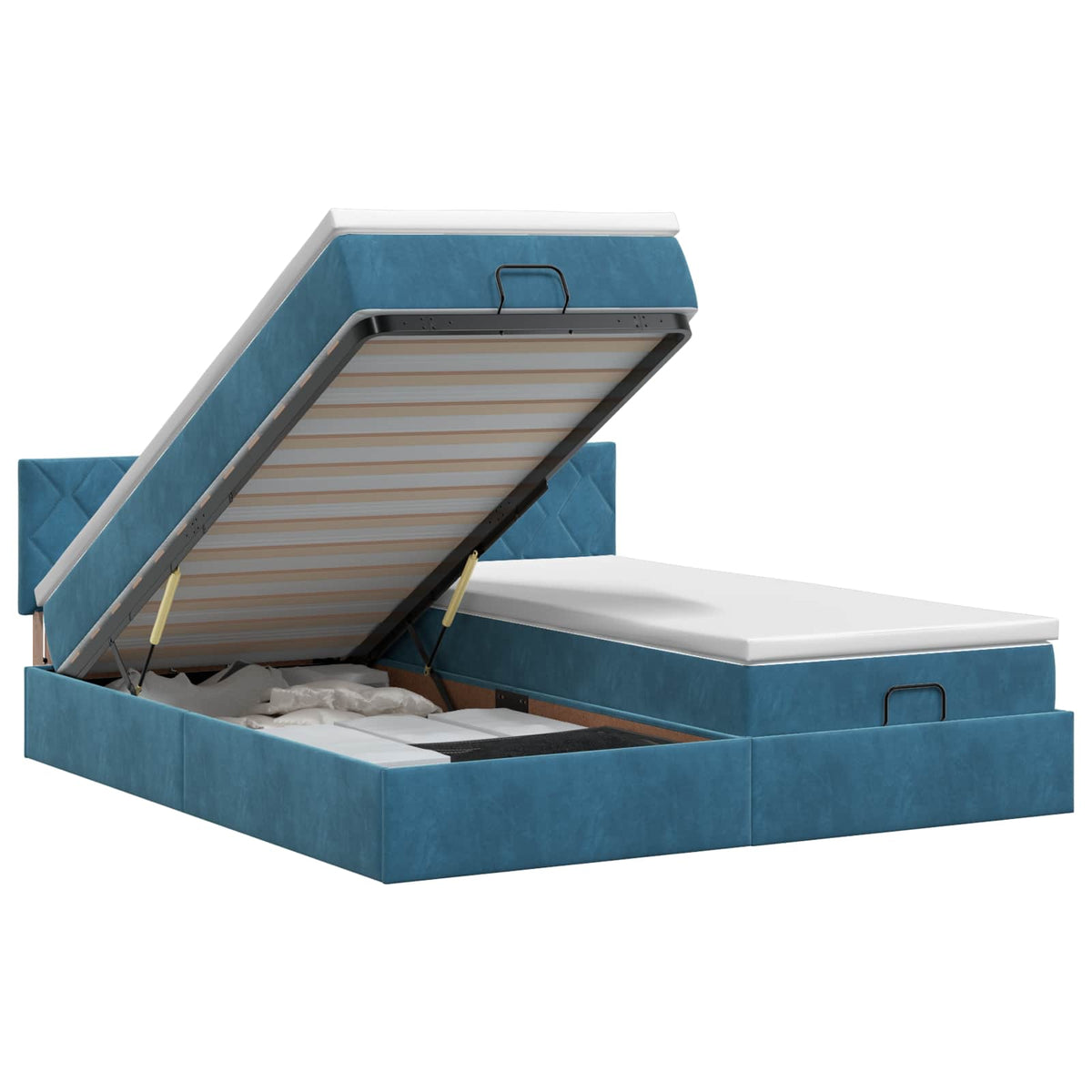 Ottoman bed met matras met hoofdeinde 2 st Donkerblauw Fluweel is nu te koop bij PeponiXL, paradijselijk wonen!