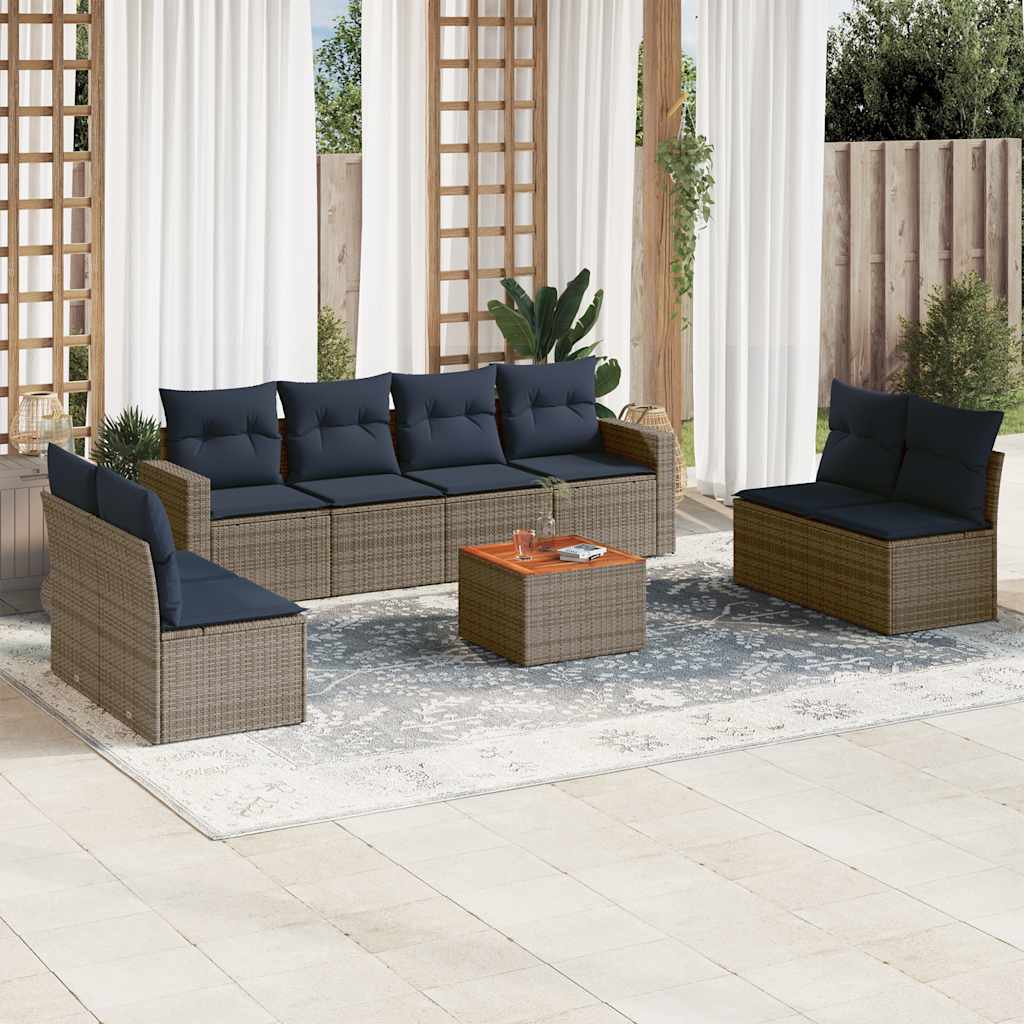 9-delige Loungeset met kussens poly rattan grijs is nu te koop bij PeponiXL, paradijselijk wonen!