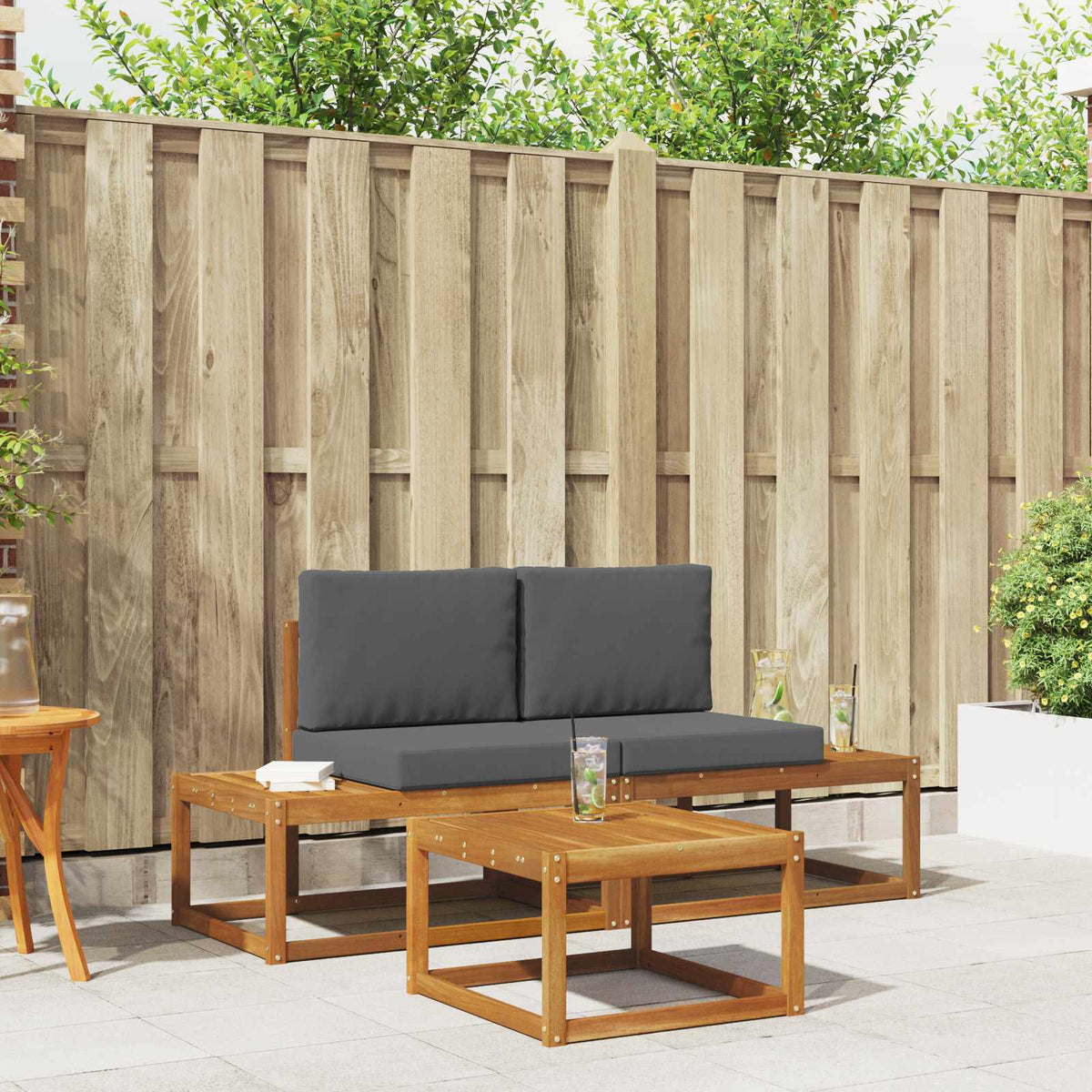 Buiten bankenset 3 pcs Naturel Massief Acaciahout en Polyester is nu te koop bij PeponiXL, paradijselijk wonen!