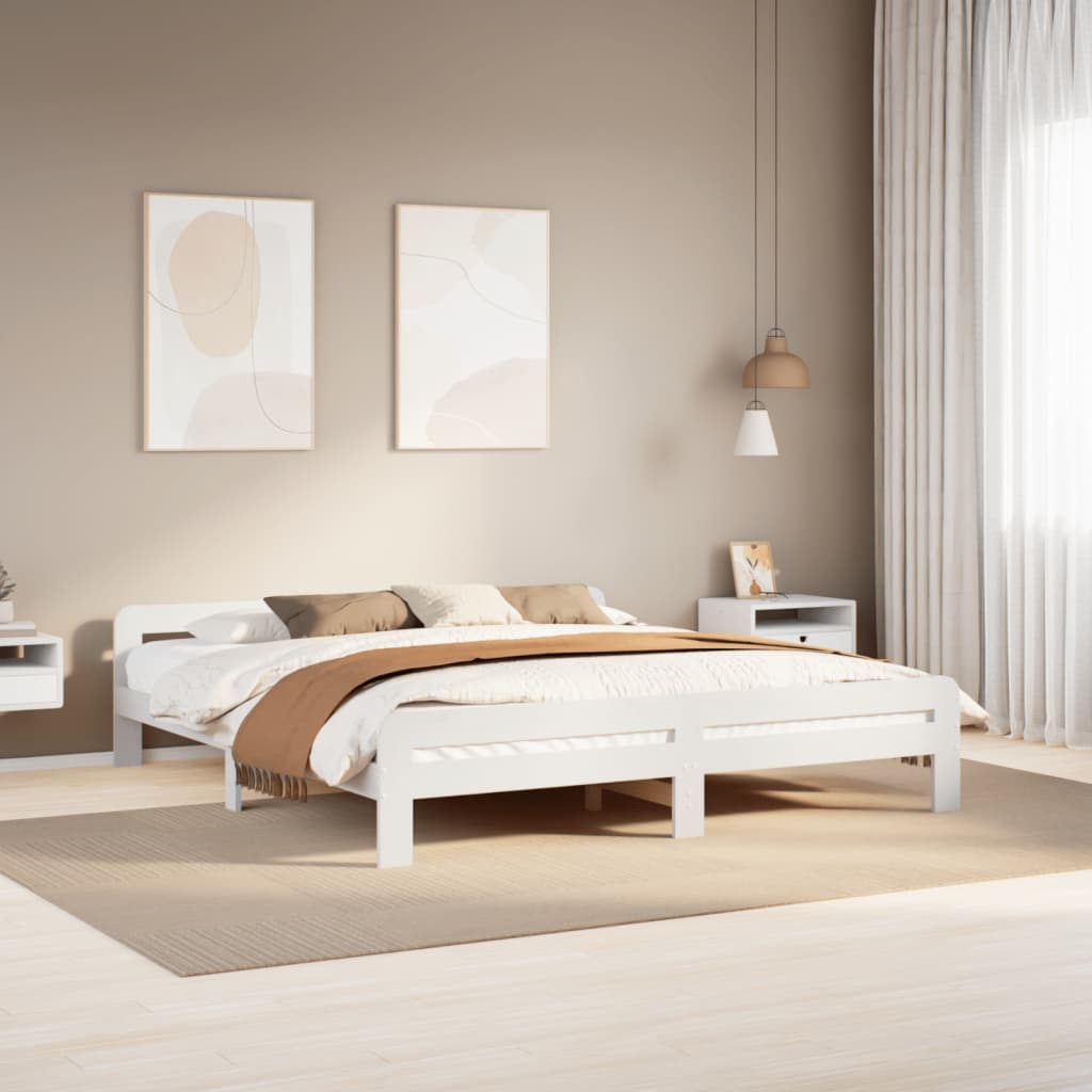 Bedframe zonder matras massief grenenhout wit 200x200 cm is nu te koop bij PeponiXL, paradijselijk wonen!