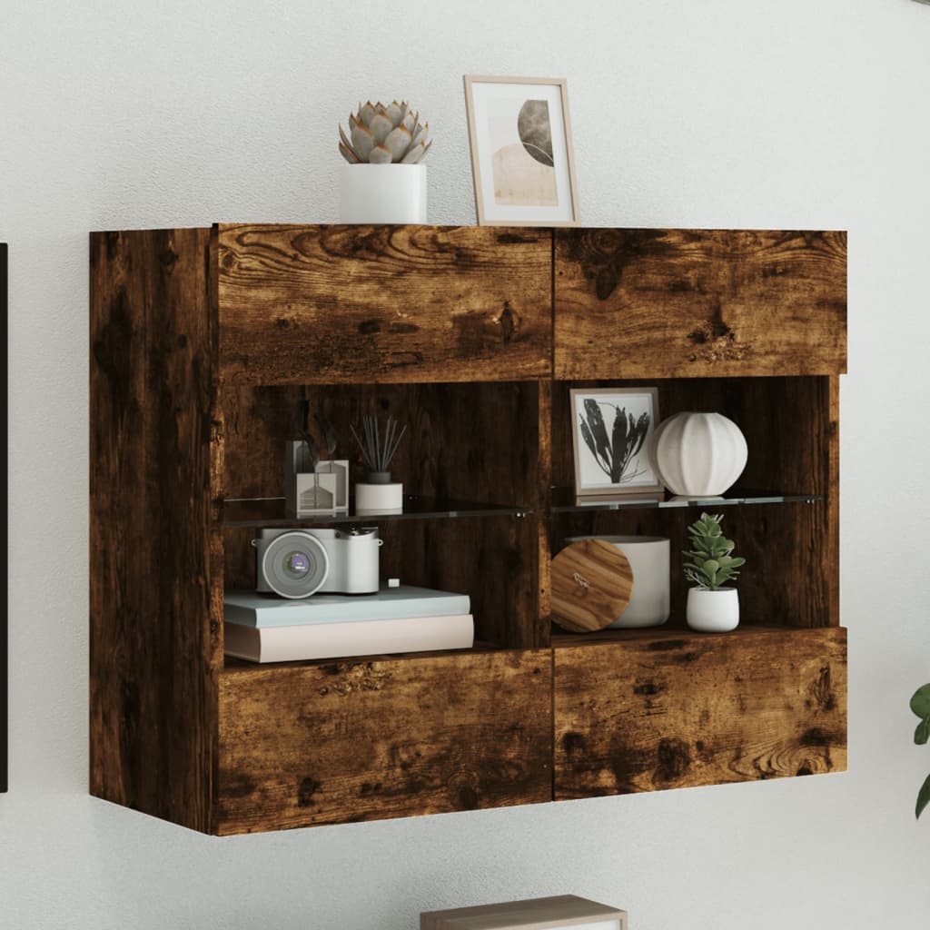 Tv-wandmeubel met LED-verlichting 78,5x30x60,5 cm gerookt eiken is nu te koop bij PeponiXL, paradijselijk wonen!