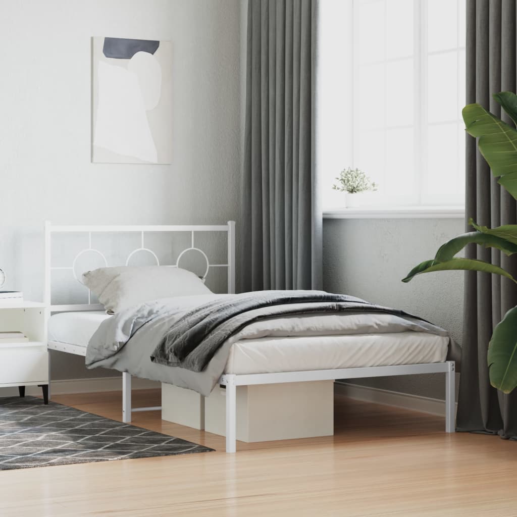 Bedframe met hoofdbord metaal wit 107x203 cm is nu te koop bij PeponiXL, paradijselijk wonen!