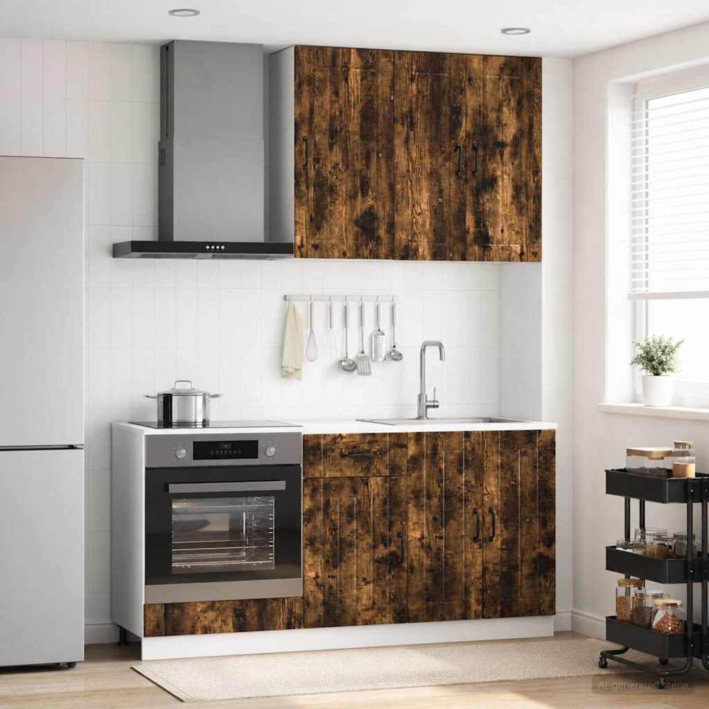 Keukenblok LUCCA 5 pcs Gerookt eiken Bewerkt hout is nu te koop bij PeponiXL, paradijselijk wonen!