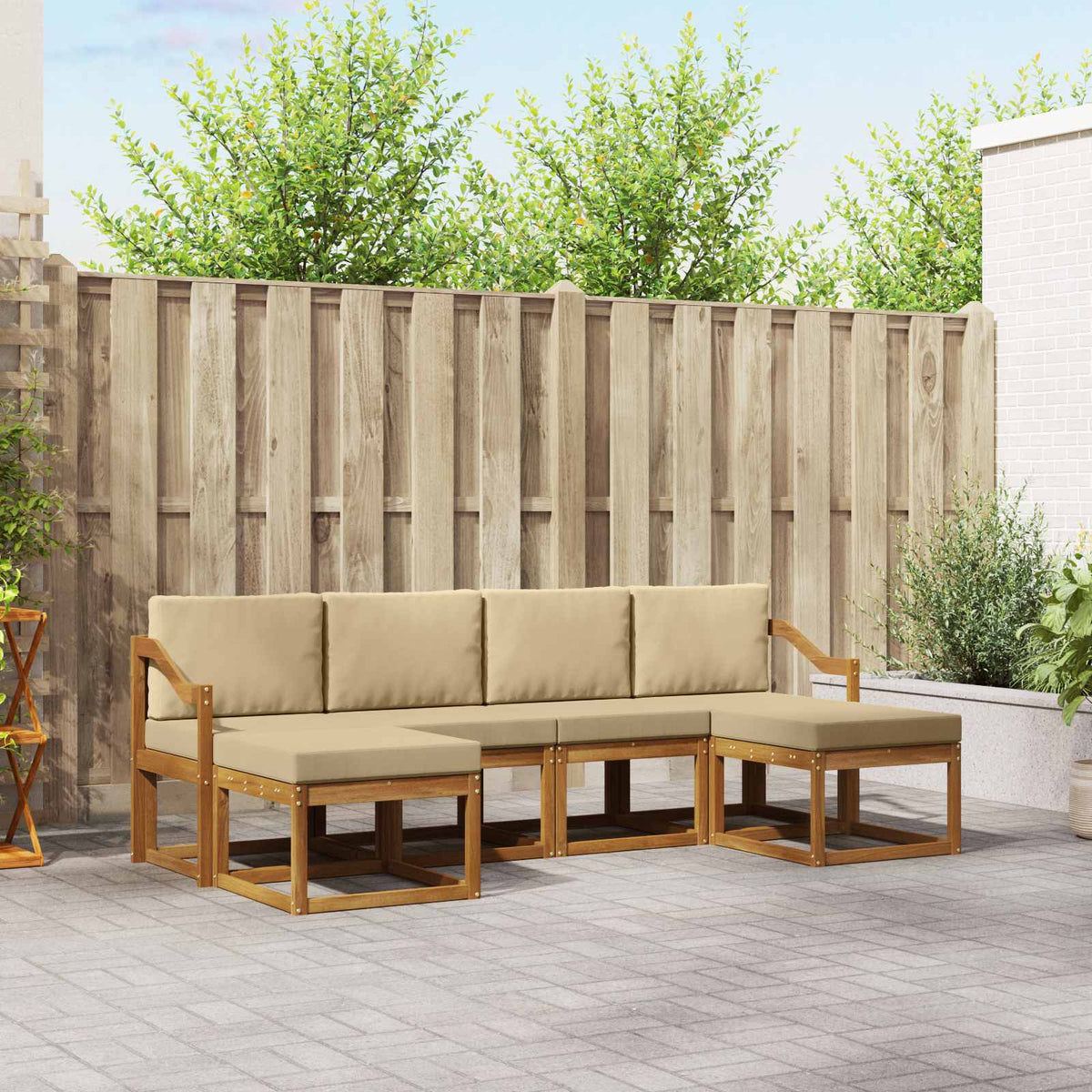 Buiten bankenset 6 pcs Natuurlijk en Beige Bewerkt hout is nu te koop bij PeponiXL, paradijselijk wonen!