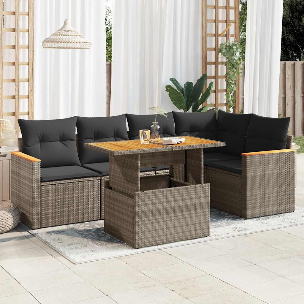 6-delige Loungeset met kussens poly rattan acacia grijs is nu te koop bij PeponiXL, paradijselijk wonen!