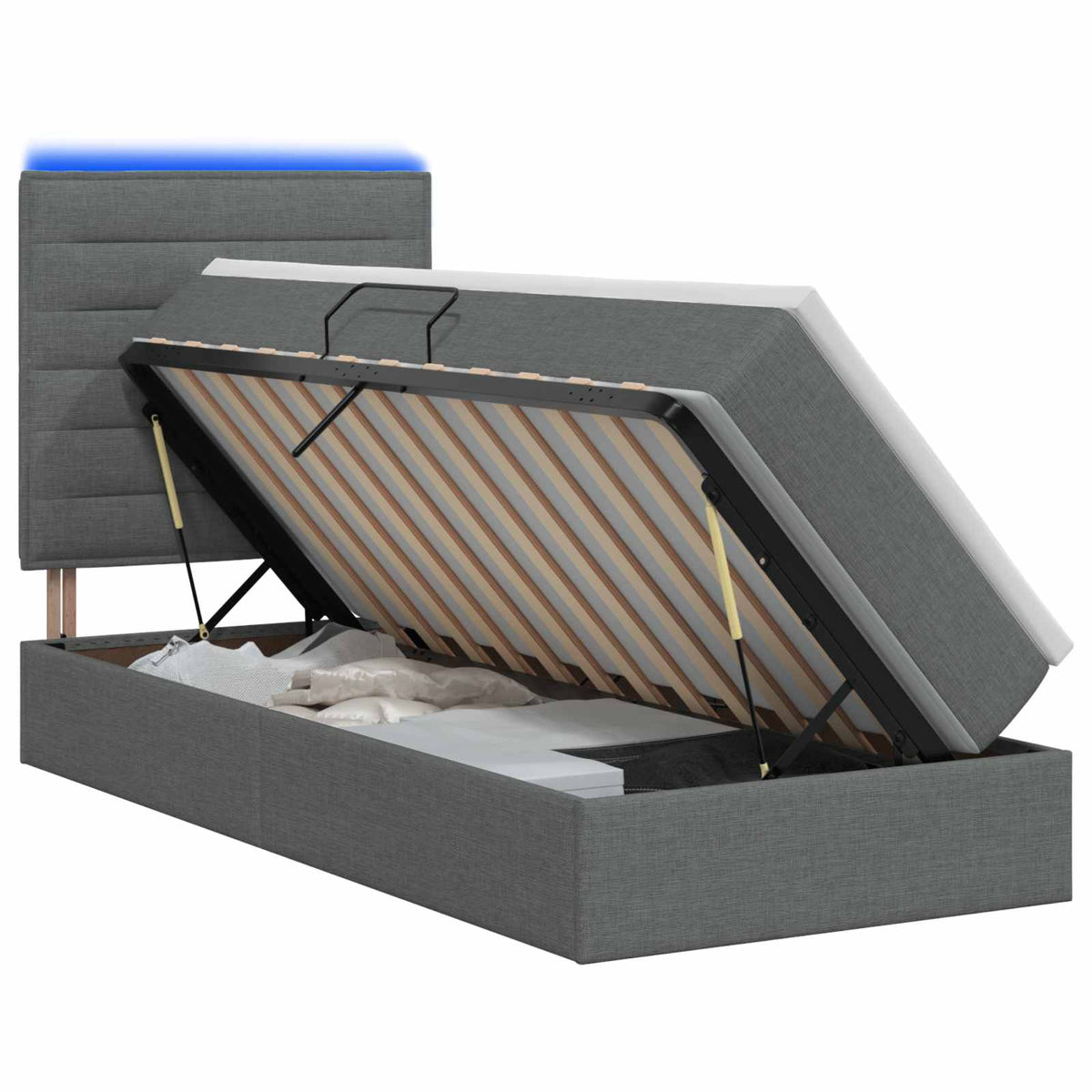 LED Opslagbed met Matras Donkergrijs 90 x 200 cm Stof is nu te koop bij PeponiXL, paradijselijk wonen!