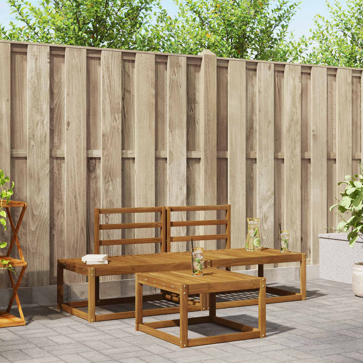 Buiten bankenset 3 pcs Naturel Massief Acaciahout is nu te koop bij PeponiXL, paradijselijk wonen!