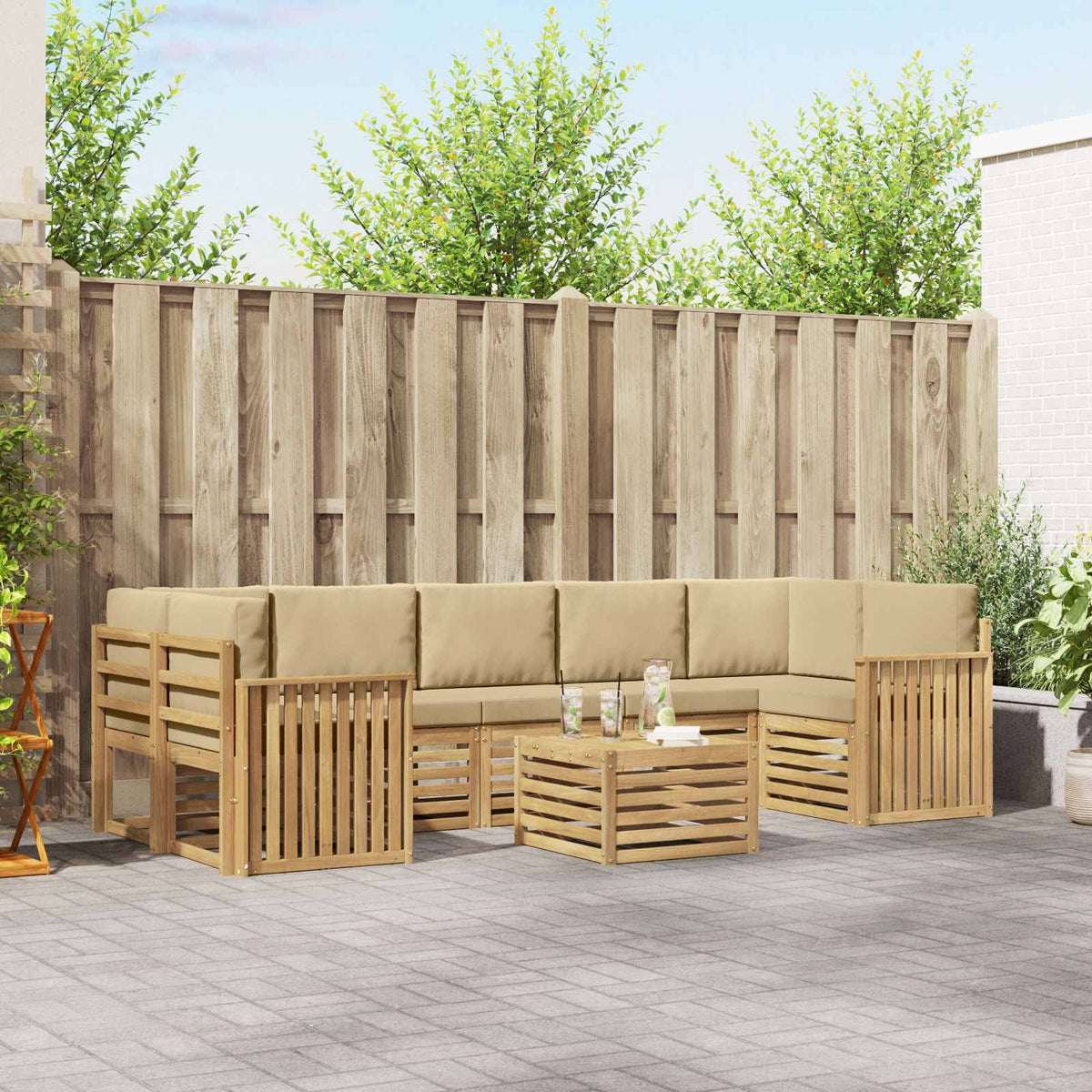 Buiten bankenset met kussen 8 pcs Wit en Beige Polyester is nu te koop bij PeponiXL, paradijselijk wonen!