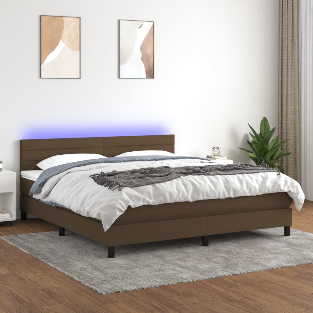 Boxspring met matras en LED stof donkerbruin 180x200 cm is nu te koop bij PeponiXL, paradijselijk wonen!