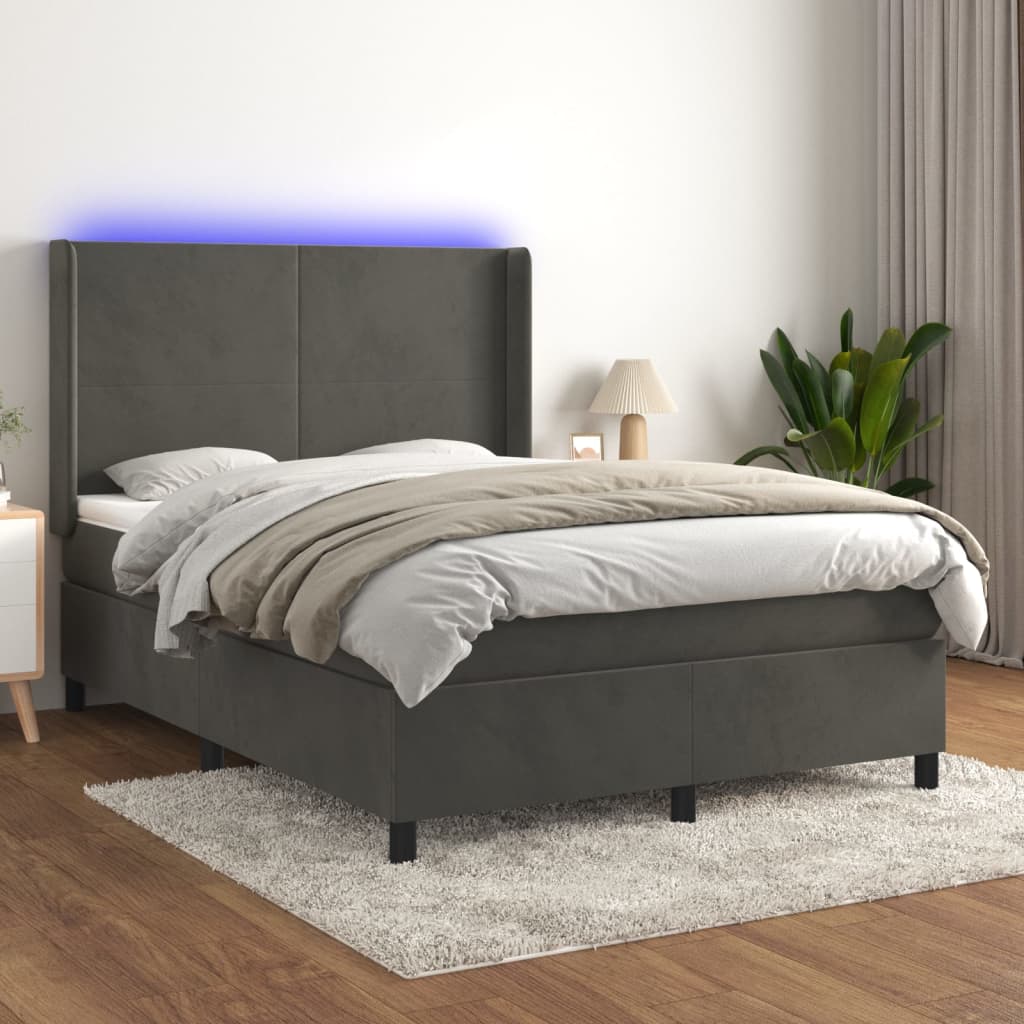 Boxspring met matras en LED fluweel donkergrijs 140x200 cm is nu te koop bij PeponiXL, paradijselijk wonen!