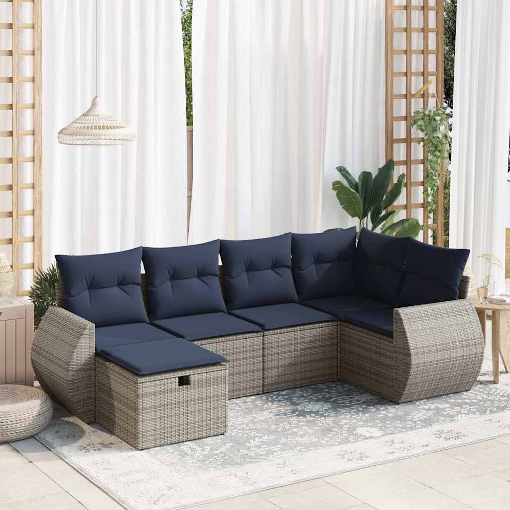 6-delige Loungeset met kussens poly rattan grijs is nu te koop bij PeponiXL, paradijselijk wonen!